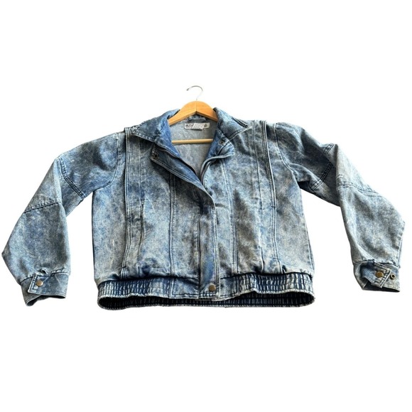 Vintage Acid Wash Denim Moto Jacket Women's S Blue Cropped Biker 80s - Picture 3 of 14